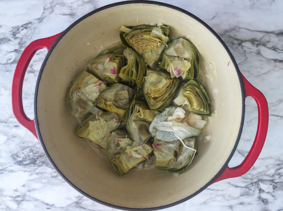 Artichokes Braised with Wine, Garlic, and Herbs Julia Child