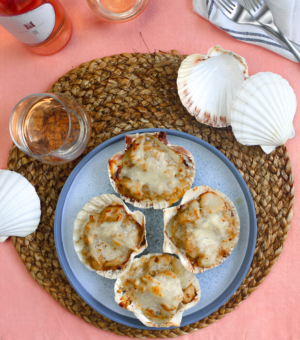 Scallops Gratineed with Wine, Garlic, and Herbs Cooking like Julia