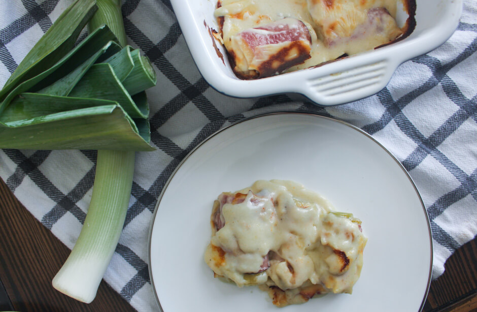 Julia Child's Gratin of Leeks with Ham