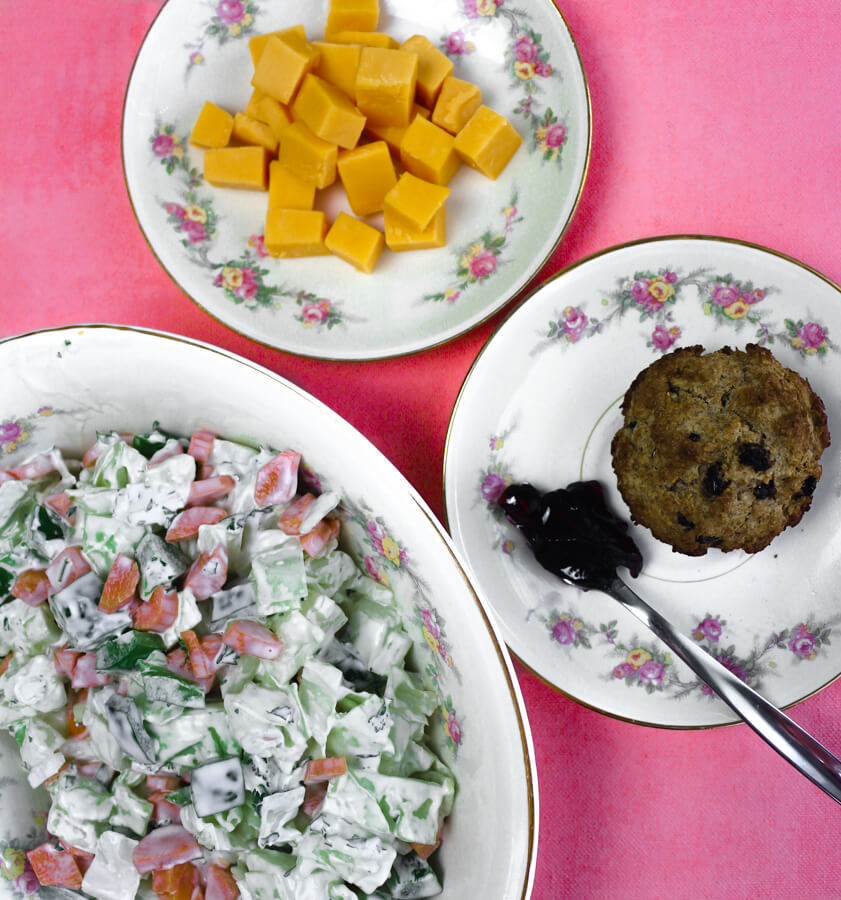 1940s Lunch with Bell Pepper Salad and Bran Muffins