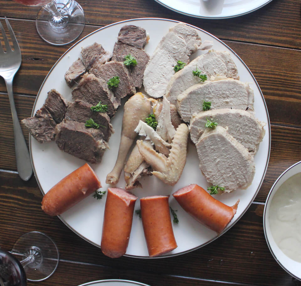 Julia Child Boiled Beef with Pork, Chicken, Sausage, and Vegetables