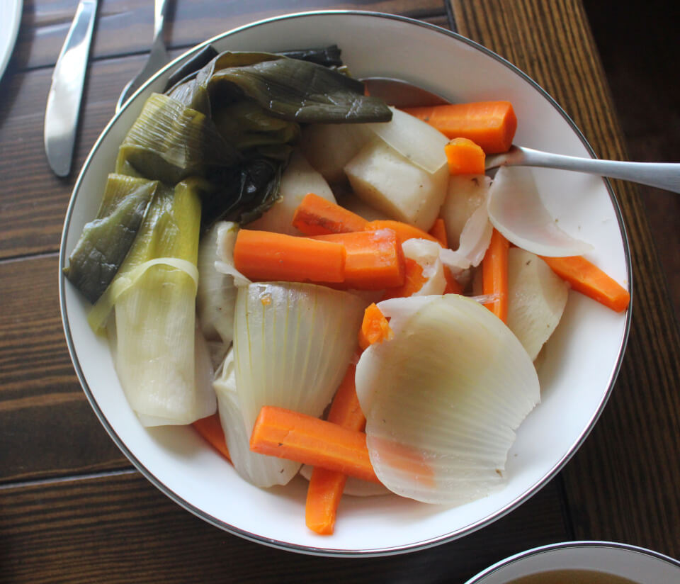 Boiled Beef with Pork, Chicken, Sausage, and Vegetables