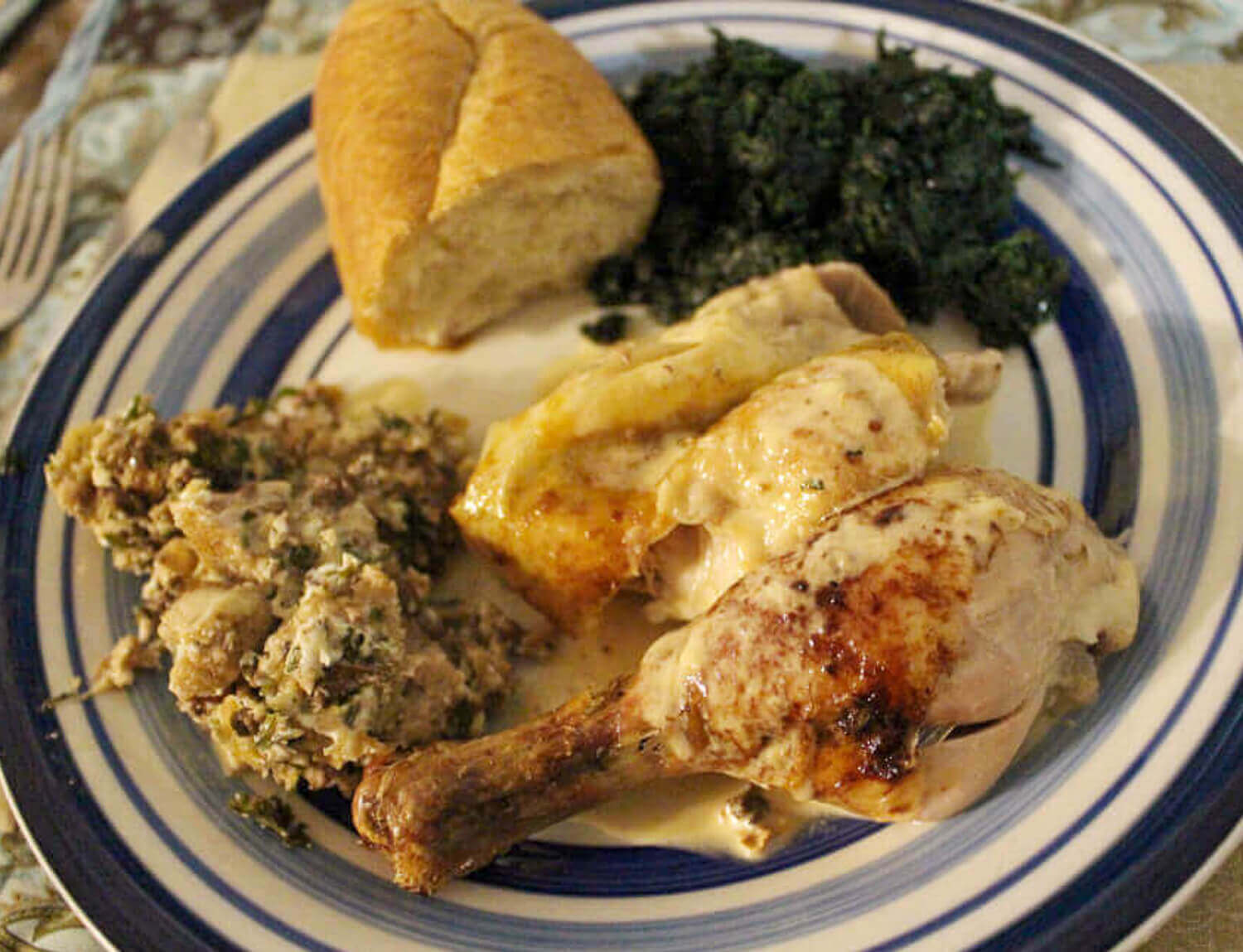 Julia Child's Poulet Roti a la Normande and Buttered Spinach