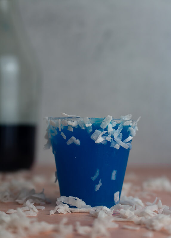 Blue Curacao shots with coconut