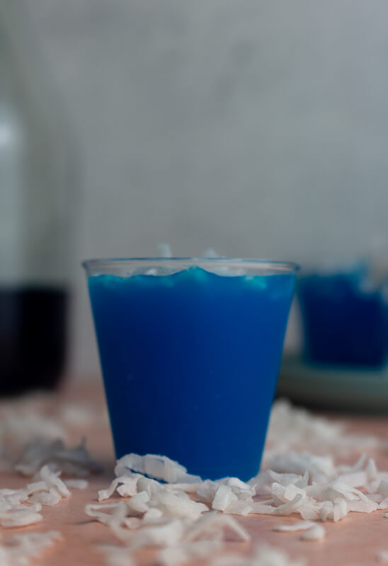 Summer shots with blue curacao and coconut rum