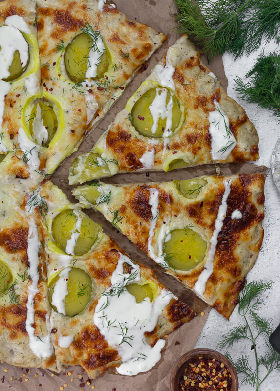 Dill Pickle Pizza Recipe with Garlic White Sauce