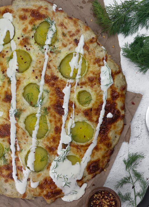 Garlic Sauce and Dill Pickles Pizza