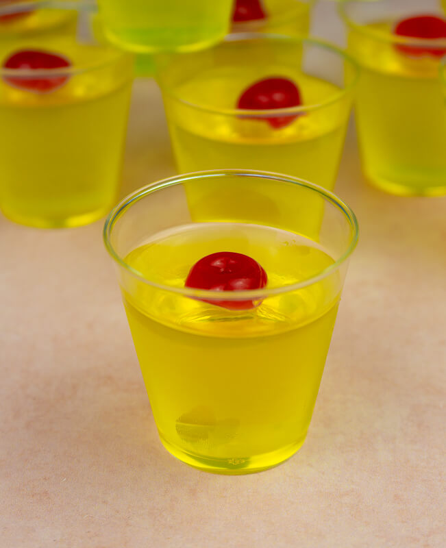 Pineapple Jello Shots with Cherry