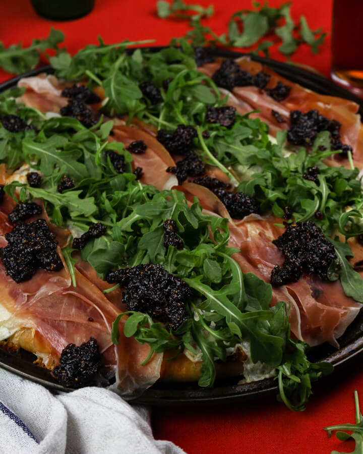 Proscuitto Arugula Pizza with Spicy Fig Jam Recipe