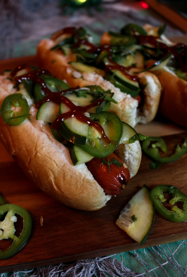 Spicy Hot Dog with Jalapeno Cilantro Relish