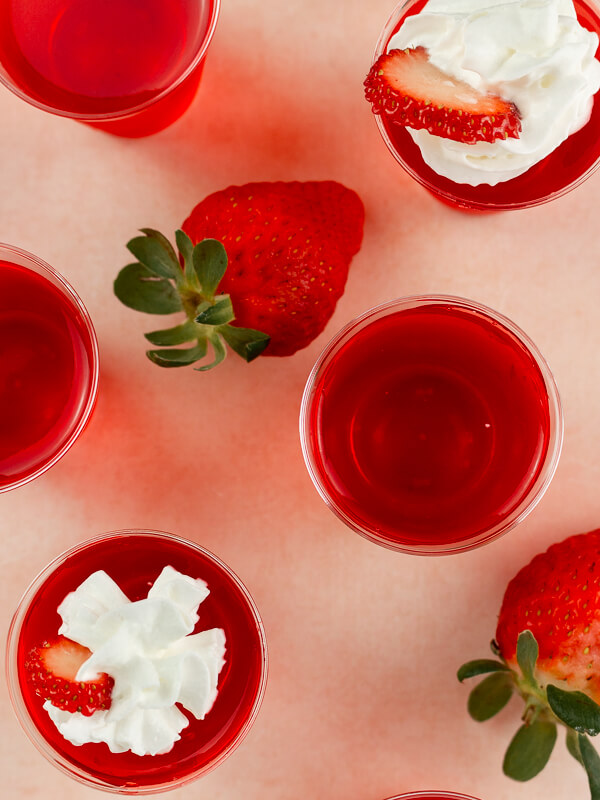 Strawberry Whipped Cream Jello Shots with Vodka