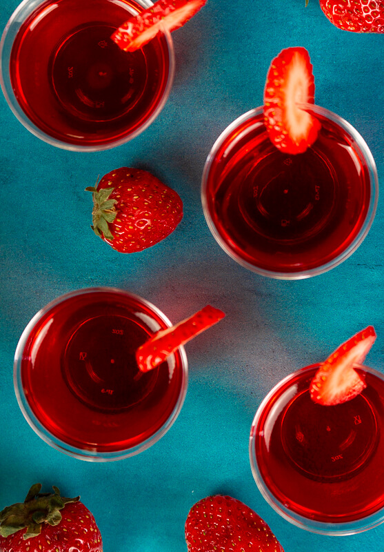 Coconut Rum Jello Shots with Strawberry and Watermelon