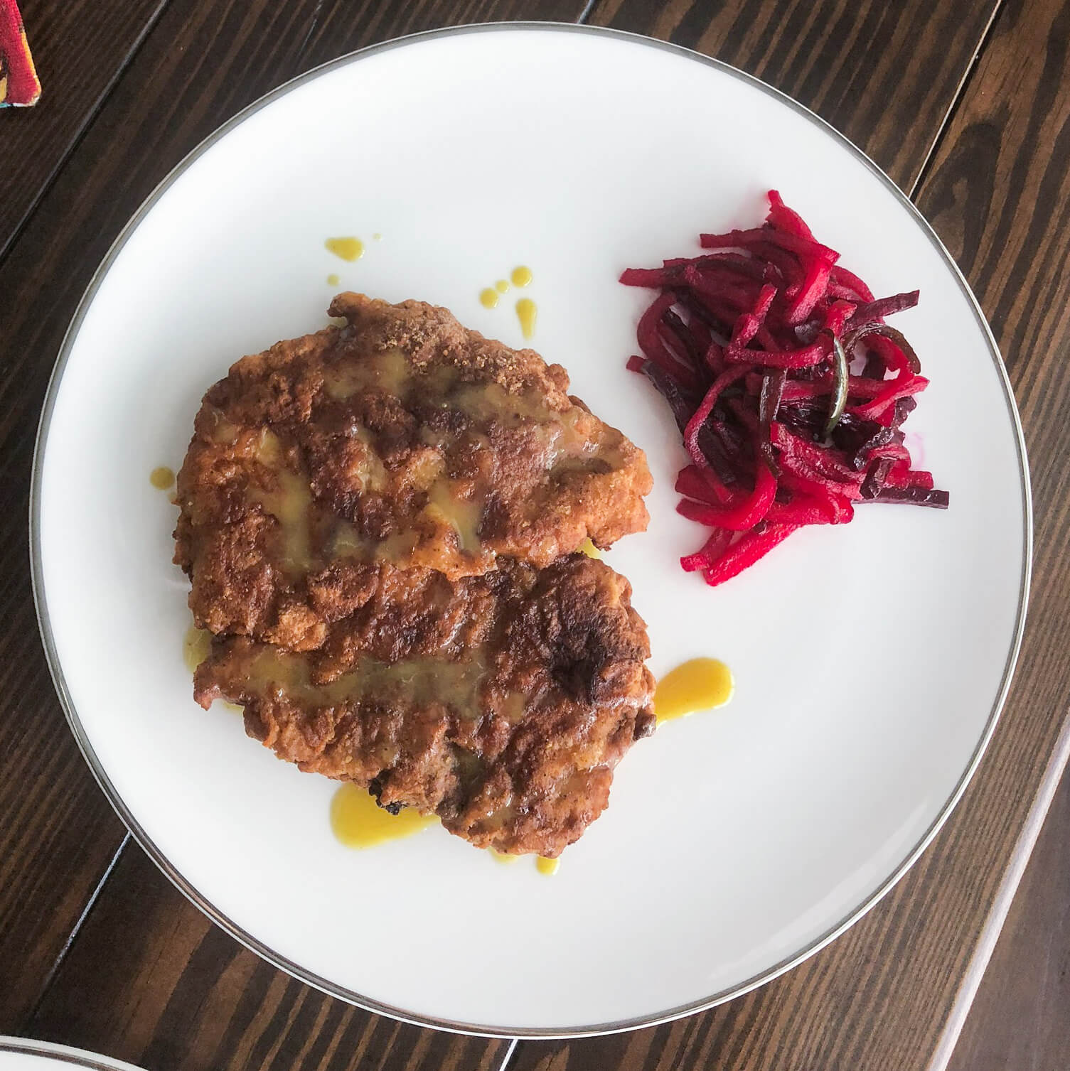 Fried Pork Chop with Honey Mustard and Beet Slaw